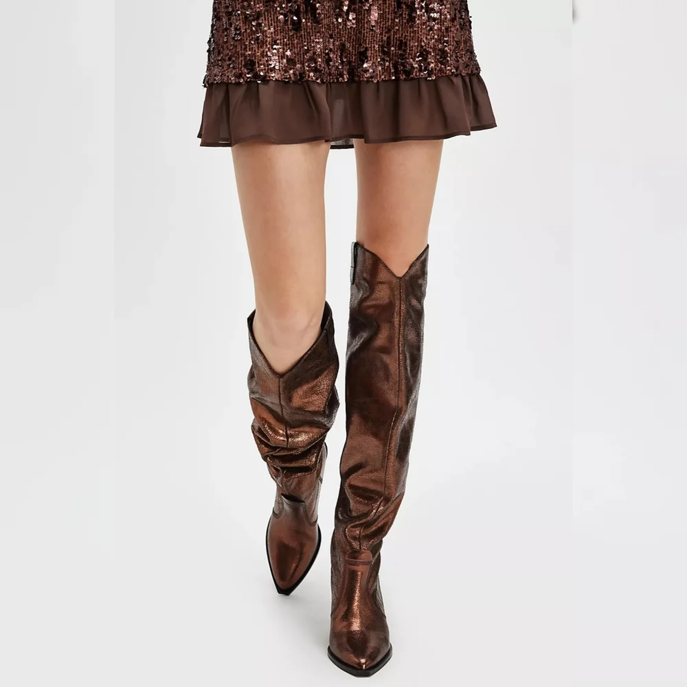 Free People Triple Crown Over the Knee Boot Bronze‎ Metallic Women's Size 8